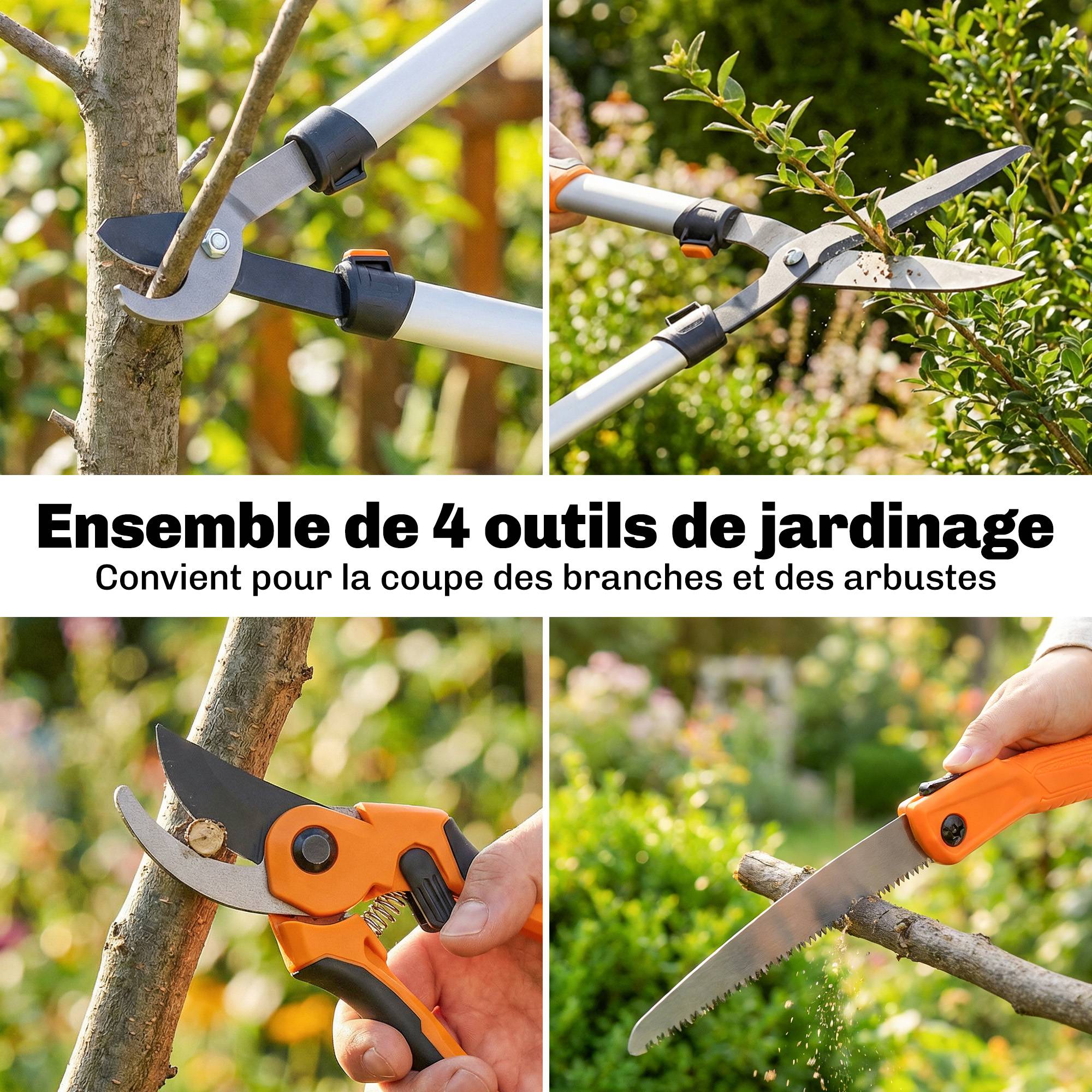 ComfortXL - Kit outils de jardin aluminium 4 pièces argent taille haies branches arbustes élagage - ComfortXL Outdoor Living - Image 5