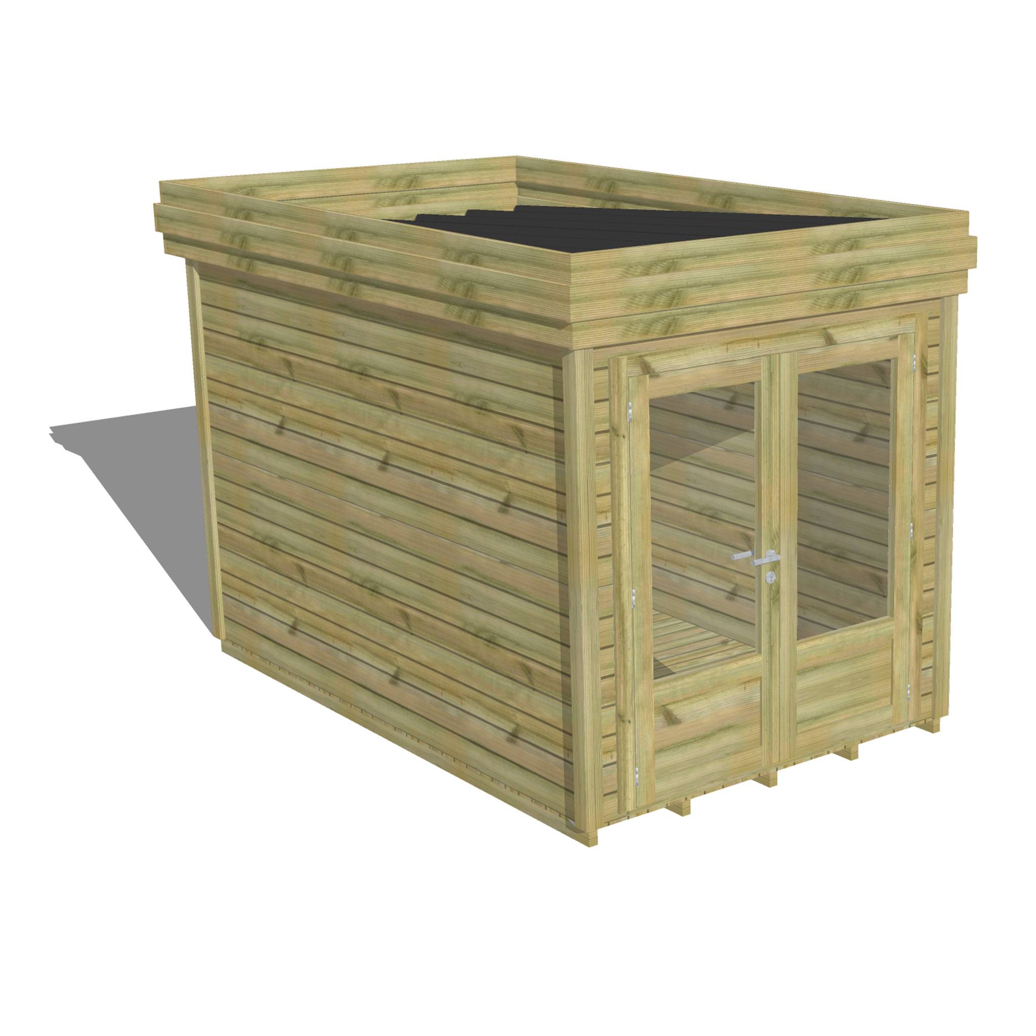 Abri Français - ABRI DE JARDIN bois autoclave 27mm - 2,14x3,44m / 7m2 - Bac acier - Plancher bois - Image 1