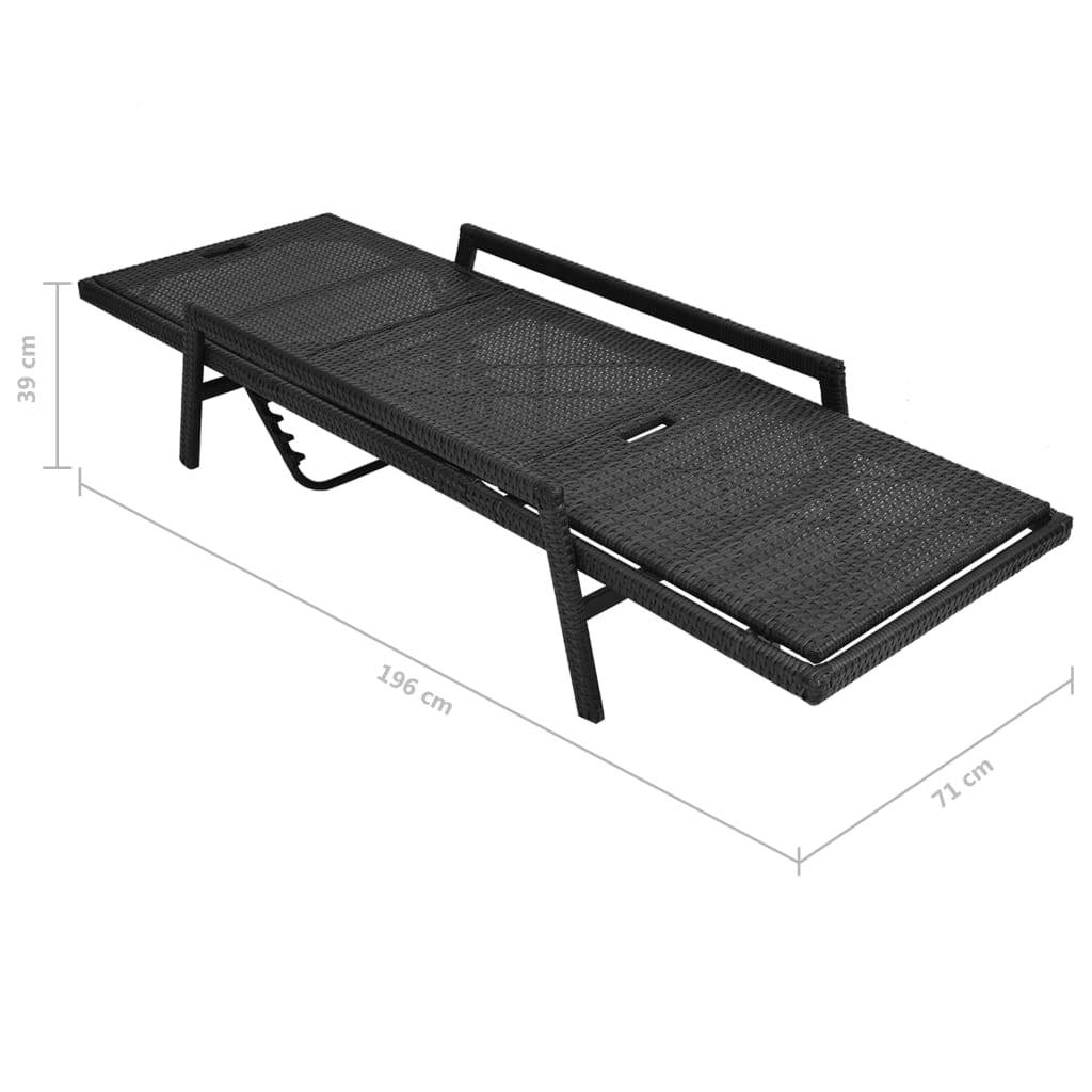 Helloshop26 - Transat chaise longue bain de soleil lit de jardin terrasse meuble d'extérieur avec coussin résine tressée noir - Image 6