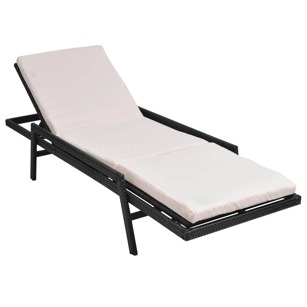 Helloshop26 - Transat chaise longue bain de soleil lit de jardin terrasse meuble d'extérieur avec coussin résine tressée noir - Image 1