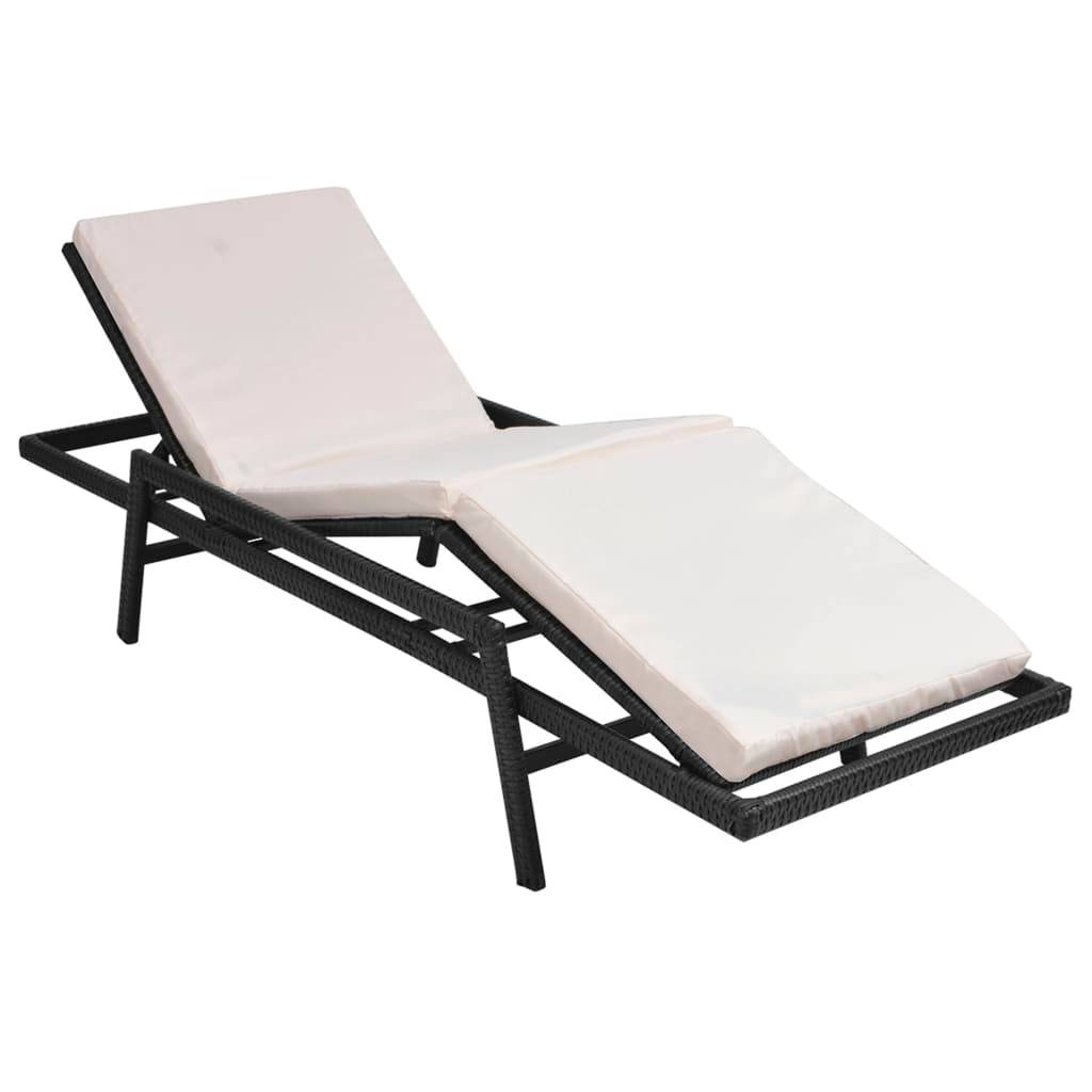 Helloshop26 - Transat chaise longue bain de soleil lit de jardin terrasse meuble d'extérieur avec coussin résine tressée noir - Image 2