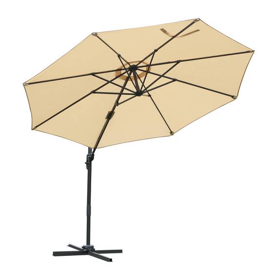 Outsunny - Parasol déporté octogonal inclinable rotatif 360° Ø3m x H2,5m pied croix 8 bélières manivelle structure acier/alu beige - Outsunny - Image 4