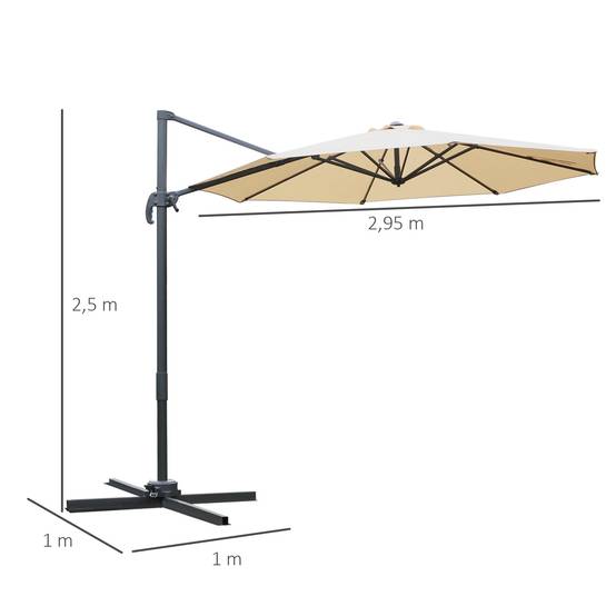 Outsunny - Parasol déporté octogonal inclinable rotatif 360° Ø3m x H2,5m pied croix 8 bélières manivelle structure acier/alu beige - Outsunny - Image 3