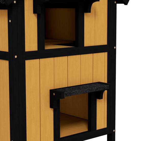 Niche pour chat bois jaune blanc noir 96 x 65 x 85.5 cm - PANGIVO - Image 10