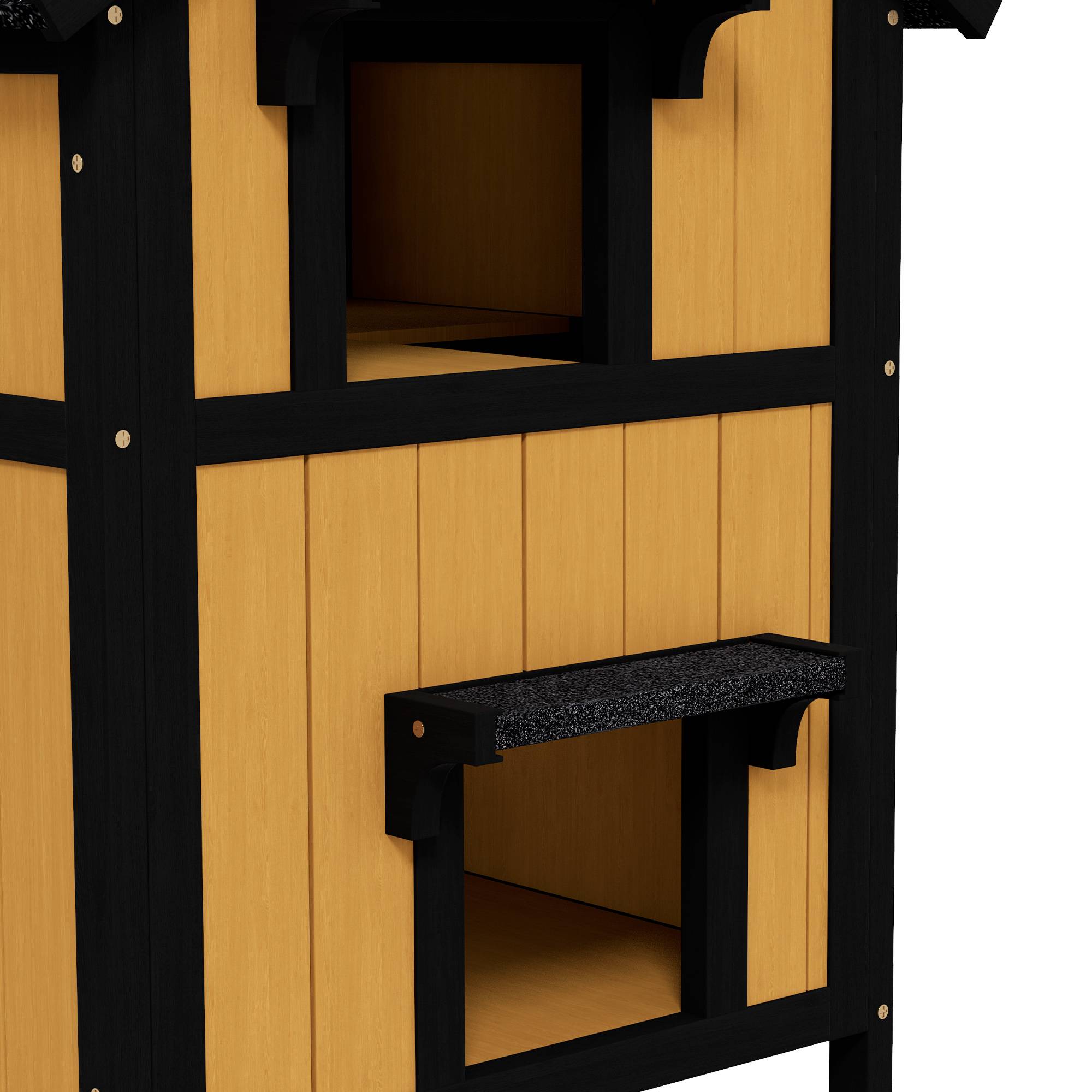 Niche pour chat bois jaune blanc noir 96 x 65 x 85.5 cm - PANGIVO - Image 10