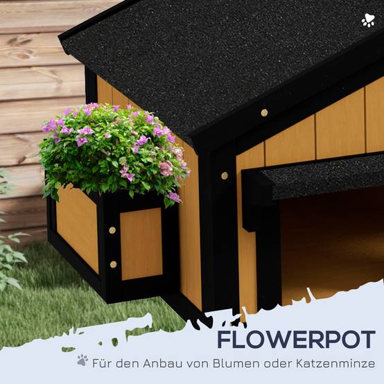 Niche pour chat bois jaune blanc noir 96 x 65 x 85.5 cm - PANGIVO - Image 7