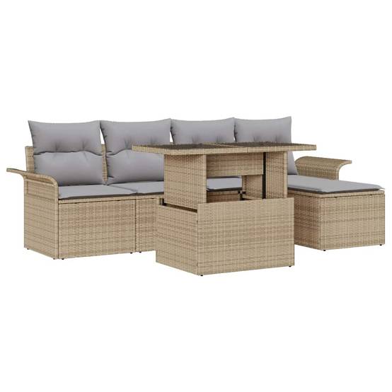 Salon de Jardin Modulable 6 Éléments en Résine Tressée 5 Places Beige – ComfortXL Outdoor Living - Image 1