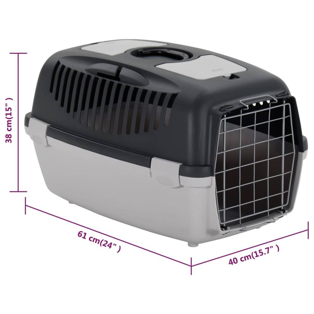 Vidaxl - Cage de transport animaux de compagnie gris noir 61x40x38 cm PP vidaXL 171798 - Image 3