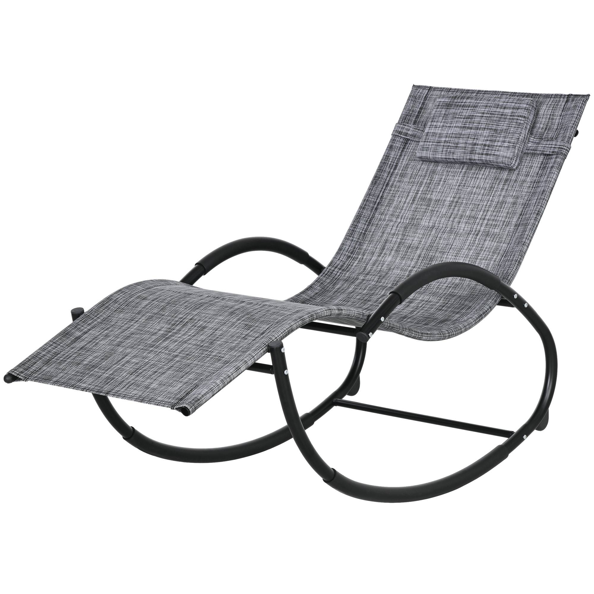 Chaise longue à bascule avec tétière utilisation extérieure intérieure gris chiné - Image 2