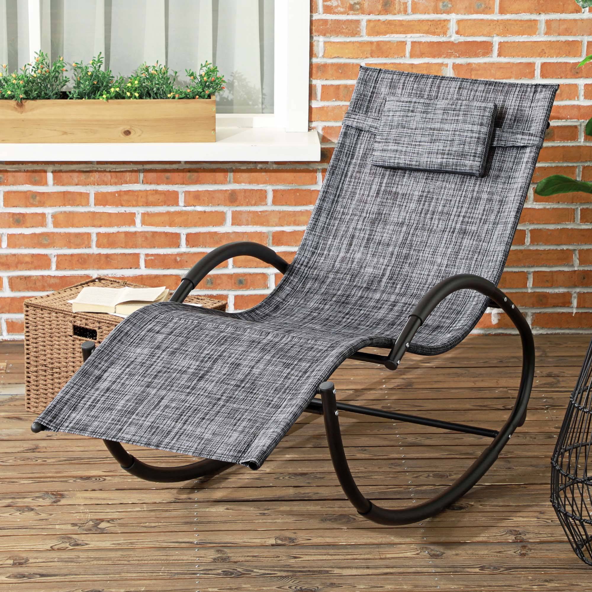 Chaise longue à bascule avec tétière utilisation extérieure intérieure gris chiné - Image 4