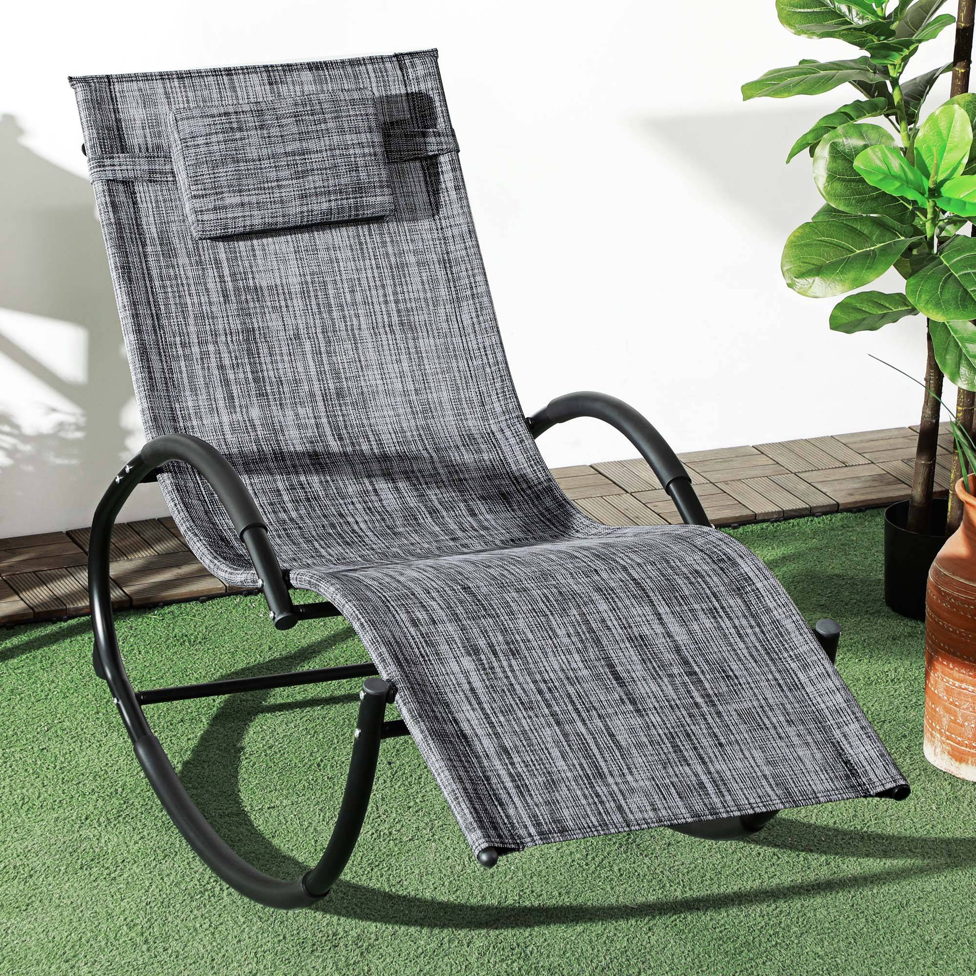 Chaise longue à bascule avec tétière utilisation extérieure intérieure gris chiné - Image 3