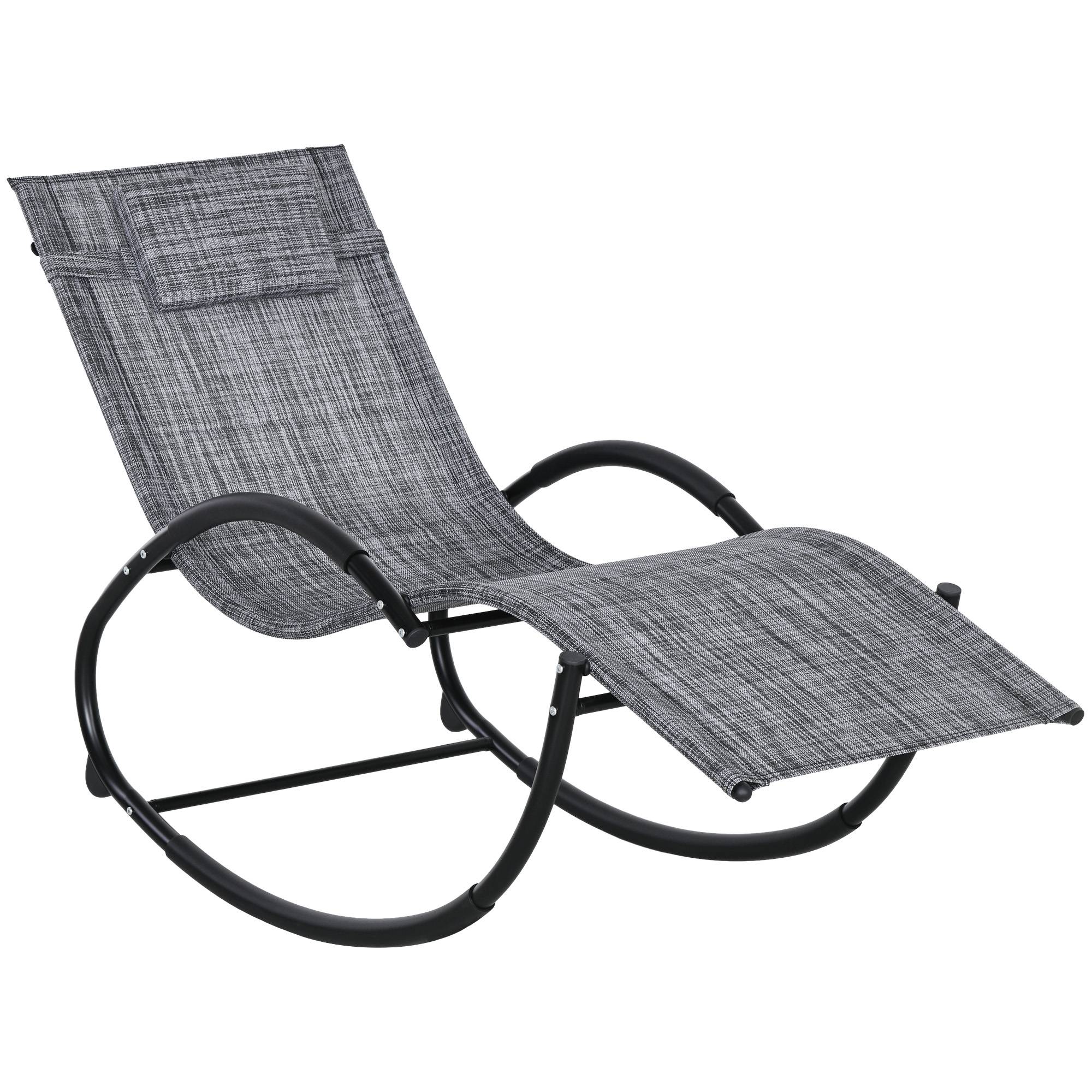 Chaise longue à bascule avec tétière utilisation extérieure intérieure gris chiné - Image 1
