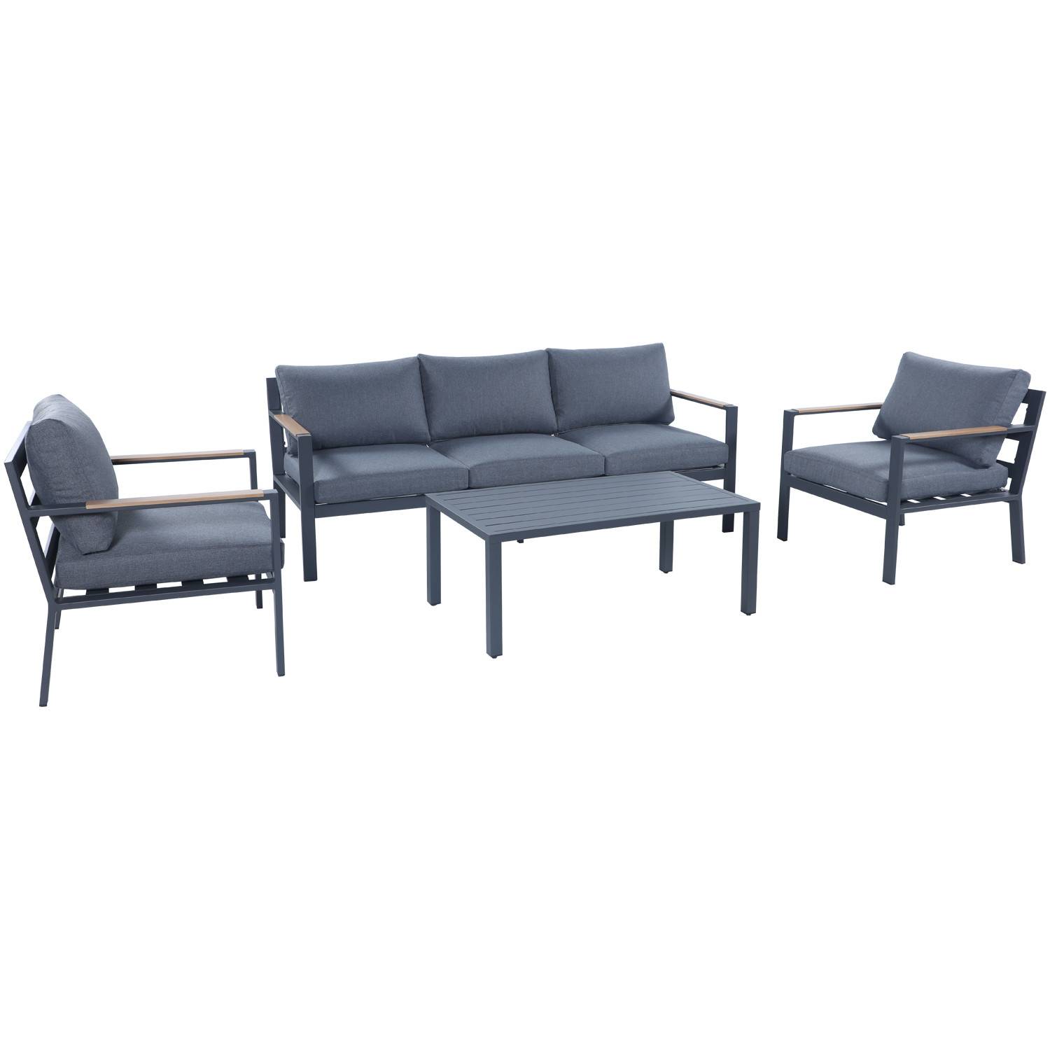Autre - Salon de jardin design en aluminium 5 Places - Gris anthracite et naturel - MABILLON - Image 1