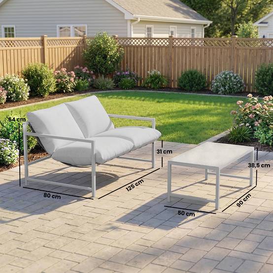 Salon de jardin extérieur 2 personnes, table de jardin extérieure avec 2 chaises, 4 coussins cadre en acier gris - Image 5