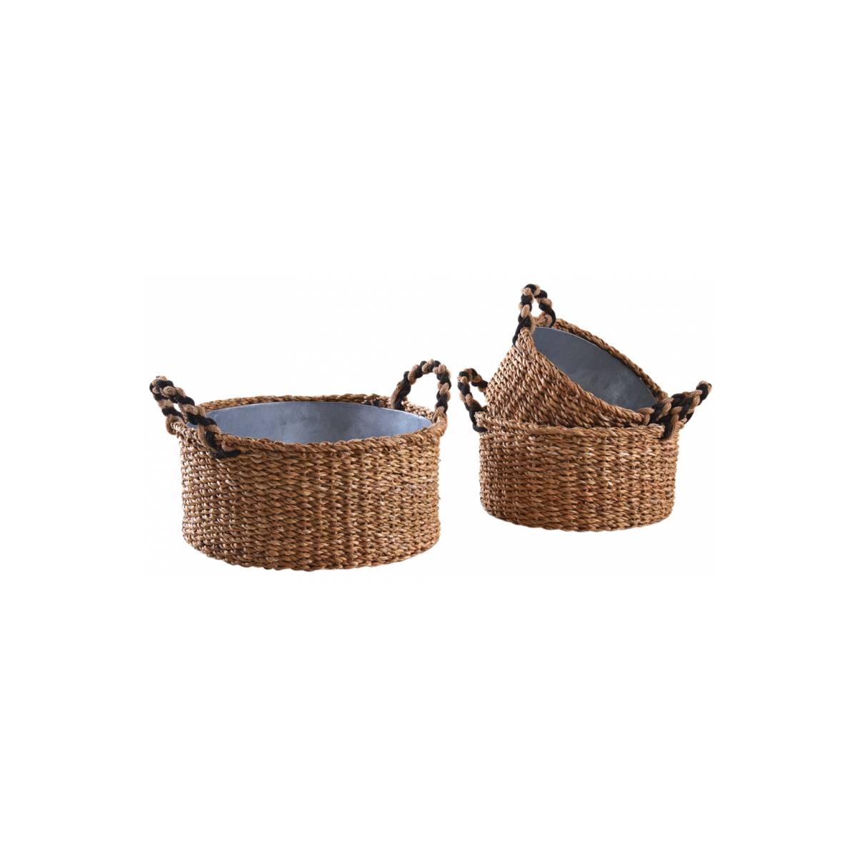 Aubry Gaspard - Jardinières rondes en jonc et zinc (lot de 3) - Image 1