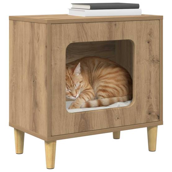 Maison pour chat bois d'ingénierie chêne artisan 51 x 30 x 52 cm, Poids:8.98kg - PANGIVO - Image 3