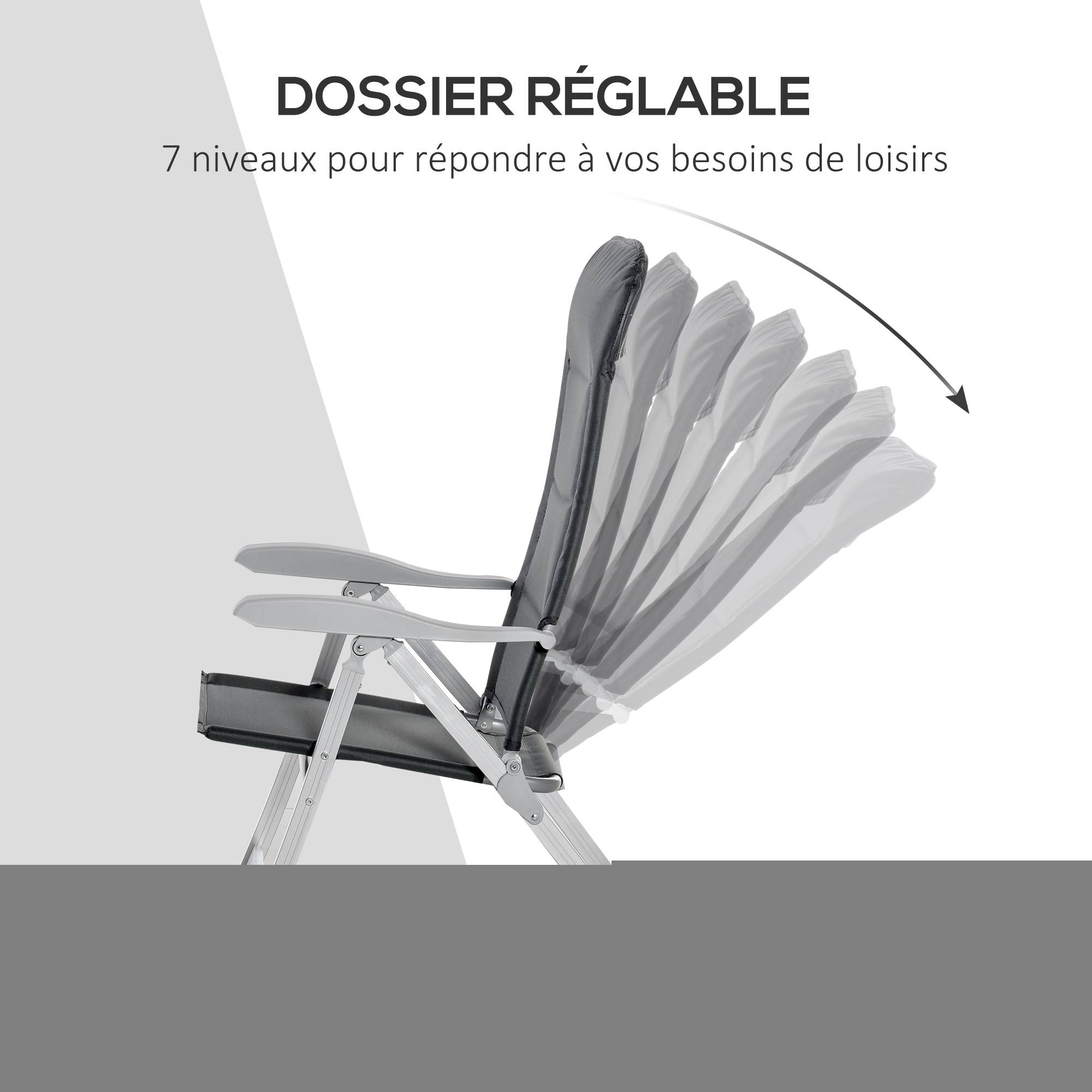 ComfortXL - Lot de 2 fauteuils de jardin aluminium pliants dossier inclinable gris foncé - ComfortXL Outdoor Living - Image 7