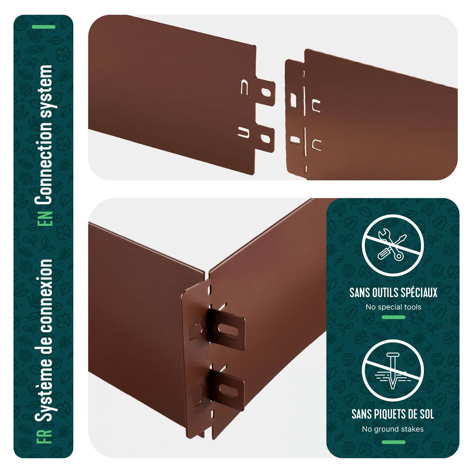Vounot - Lot de 15 Bordure de jardin en métal flexible 100x13cm marron - clôture gazon antirouille 15m - VOUNOT® - Image 4
