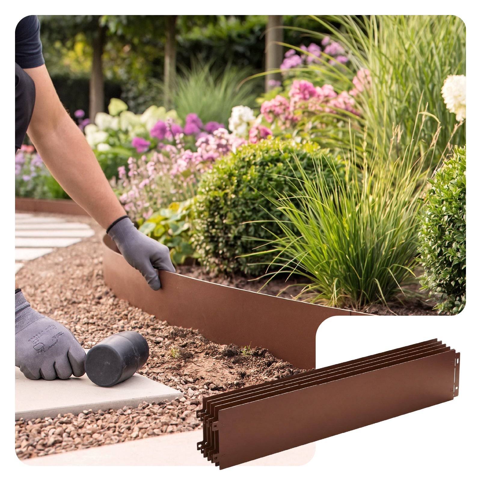 Vounot - Lot de 15 Bordure de jardin en métal flexible 100x13cm marron - clôture gazon antirouille 15m - VOUNOT® - Image 1