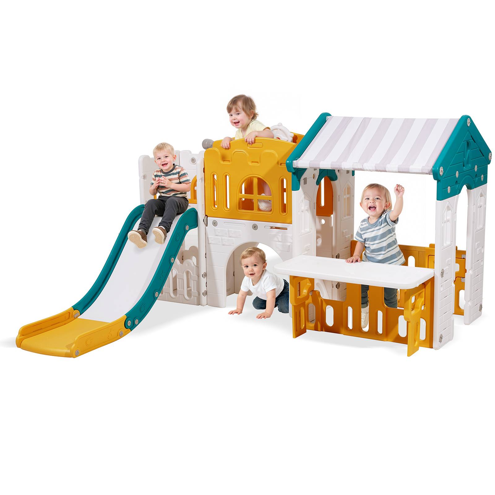 Vevor - VEVOR Maisonnette pour enfants 1+ - maison de jeu extérieure avec toboggan, panier de basket, télescope, volant, table d'activités, structure PEHD. - Image 1