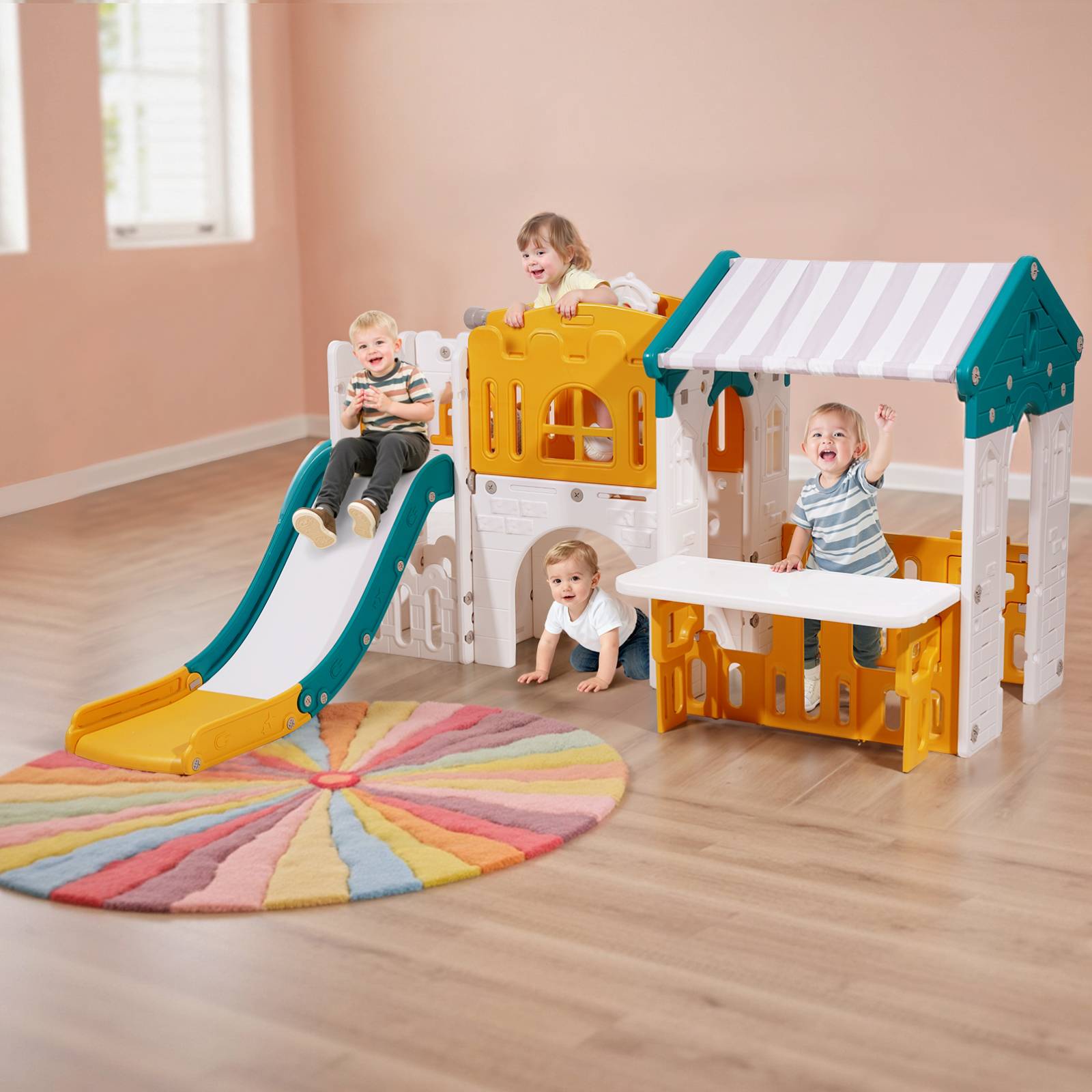 Vevor - VEVOR Maisonnette pour enfants 1+ - maison de jeu extérieure avec toboggan, panier de basket, télescope, volant, table d'activités, structure PEHD. - Image 8