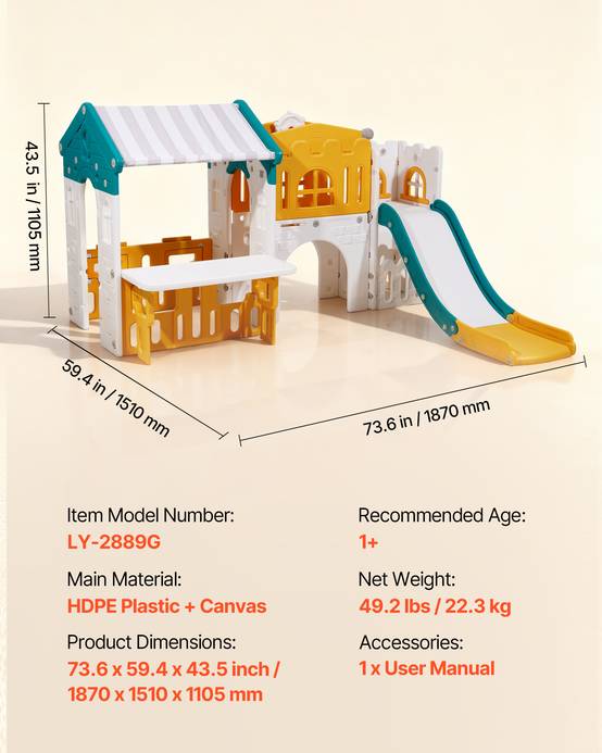 Vevor - VEVOR Maisonnette pour enfants 1+ - maison de jeu extérieure avec toboggan, panier de basket, télescope, volant, table d'activités, structure PEHD. - Image 3