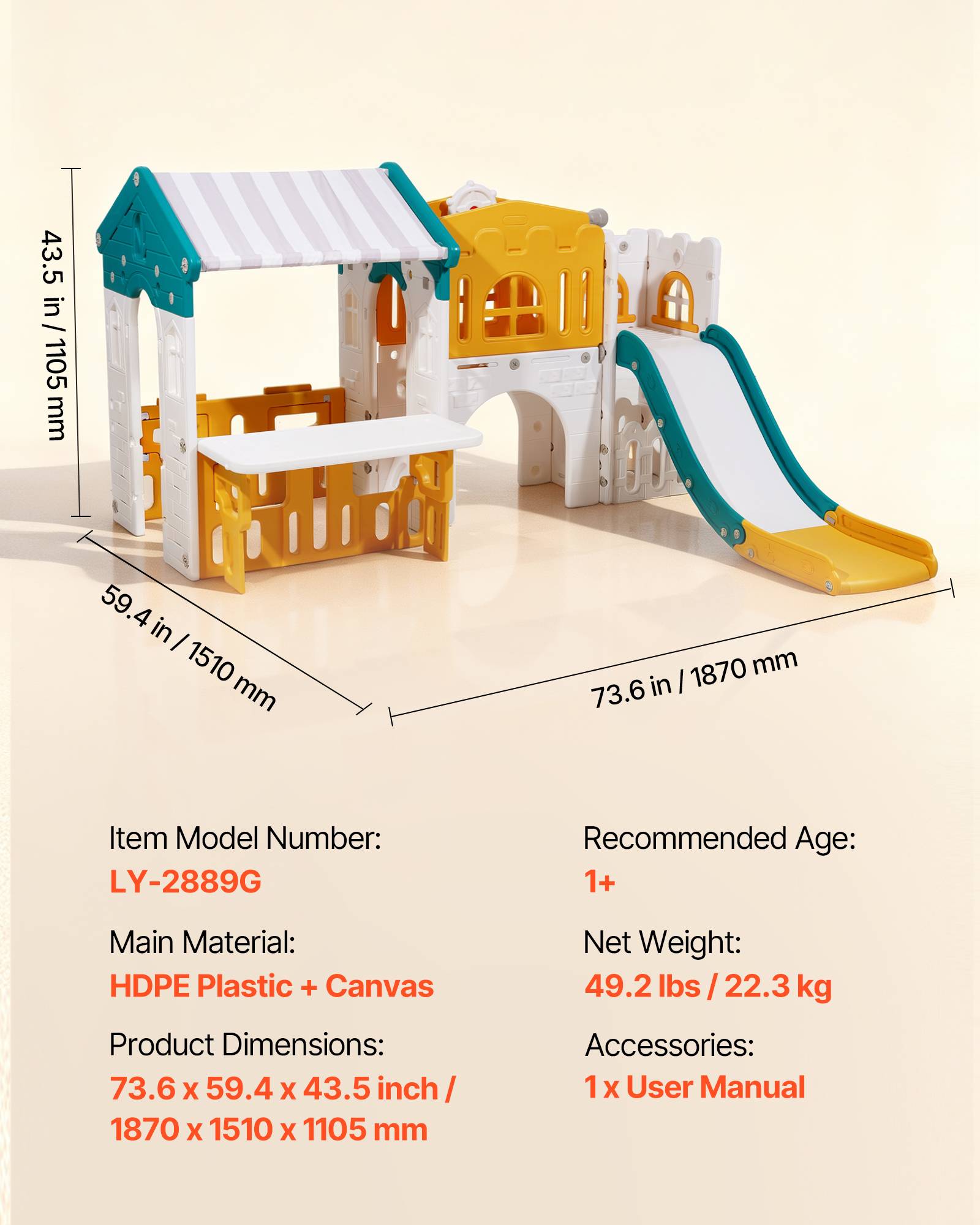 Vevor - VEVOR Maisonnette pour enfants 1+ - maison de jeu extérieure avec toboggan, panier de basket, télescope, volant, table d'activités, structure PEHD. - Image 3
