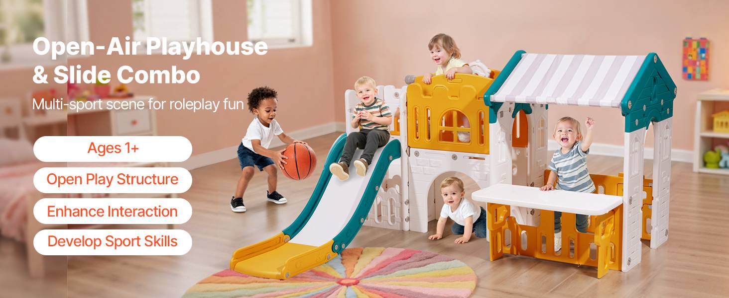 Vevor - VEVOR Maisonnette pour enfants 1+ - maison de jeu extérieure avec toboggan, panier de basket, télescope, volant, table d'activités, structure PEHD. - Image 9