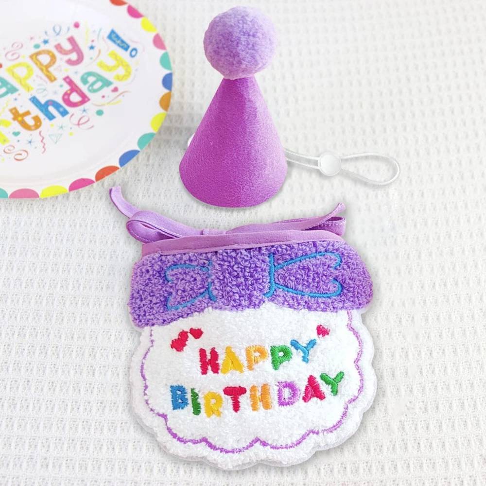 Set fête anniversaire chien/chat - Bandana + chapeau réglables - Motif "Joyeux Anniversaire" - Violet - Living123 - Image 3