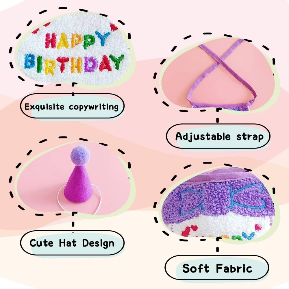 Set fête anniversaire chien/chat - Bandana + chapeau réglables - Motif "Joyeux Anniversaire" - Violet - Living123 - Image 2