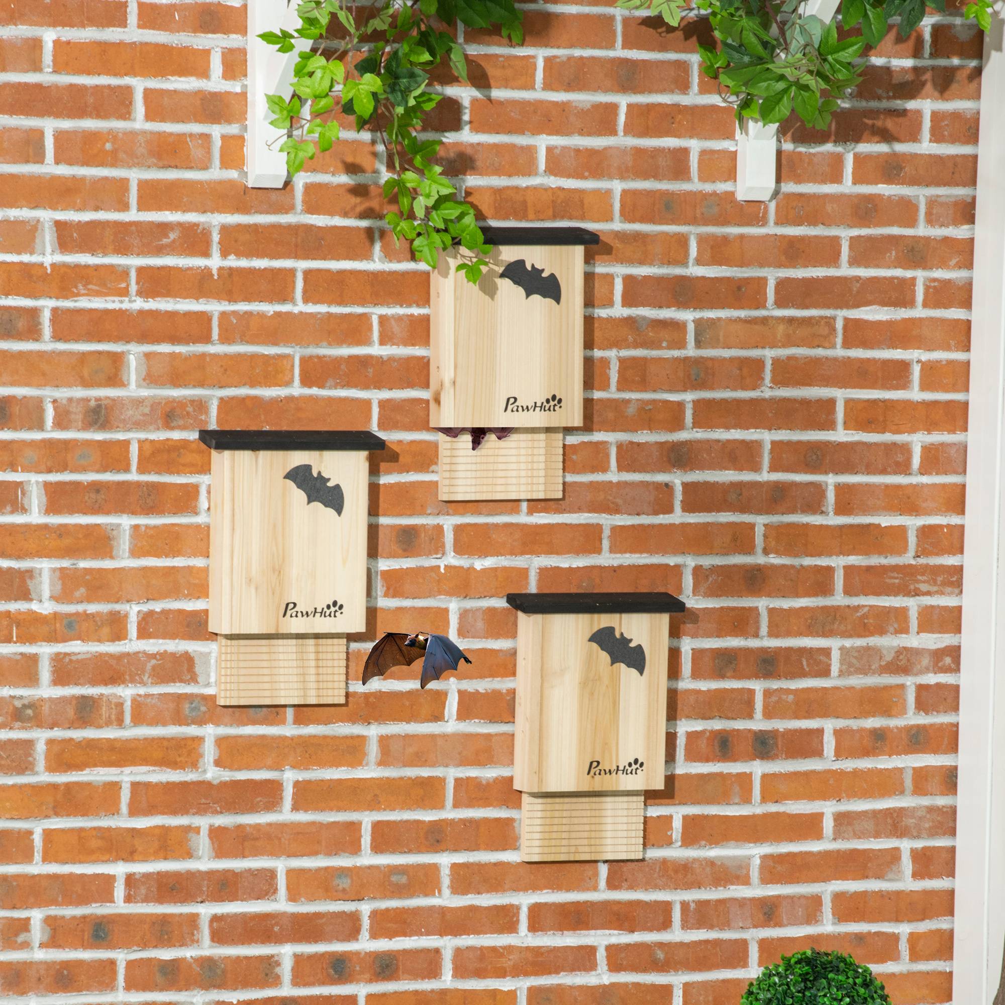 Sans Marque - Ensemble 3 nichoirs chauves-souris bois sapin extérieur 25x6x37,5 cm bois naturel - Image 3