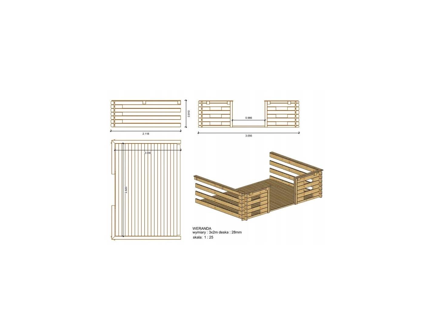 Altanka - Terrasse en bois avec balustrade pour abri en bois - 6m2 - 3m x 2m - couleur: naturel - DOM142 - ALTANKA - Image 3