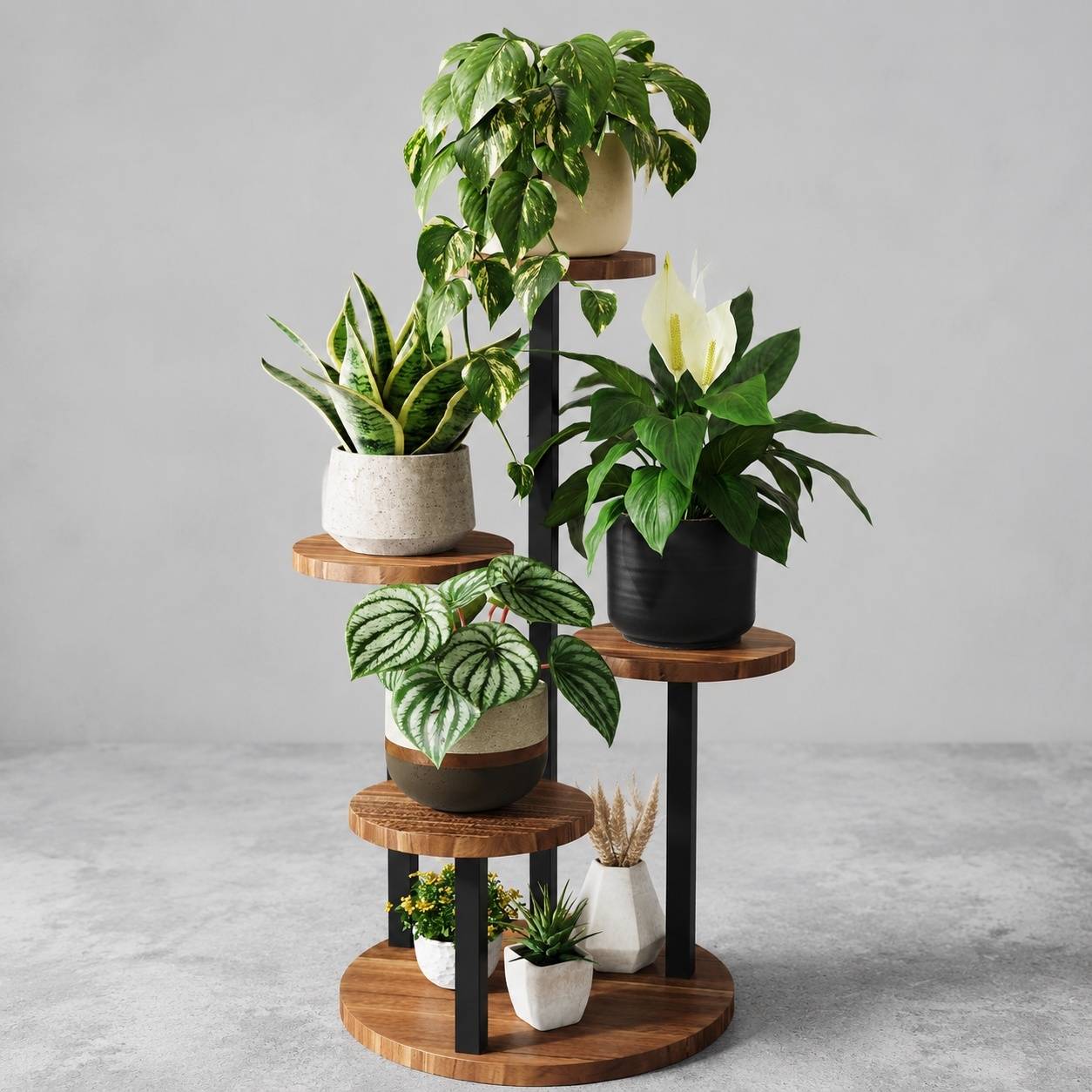 Support à Plantes en Bois Étagères Multiniveaux Intérieur/Extérieur Économiseur d'Espace - Image 7