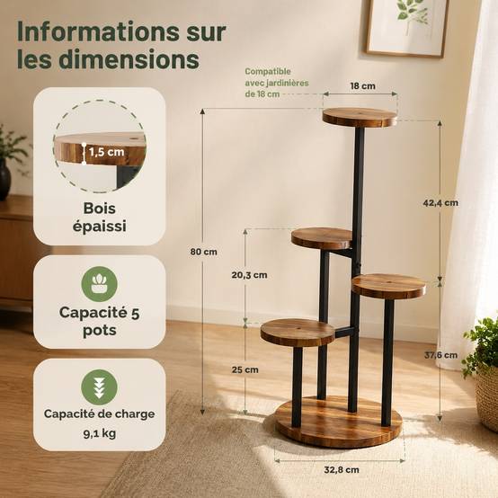 Support à Plantes en Bois Étagères Multiniveaux Intérieur/Extérieur Économiseur d'Espace - Image 4