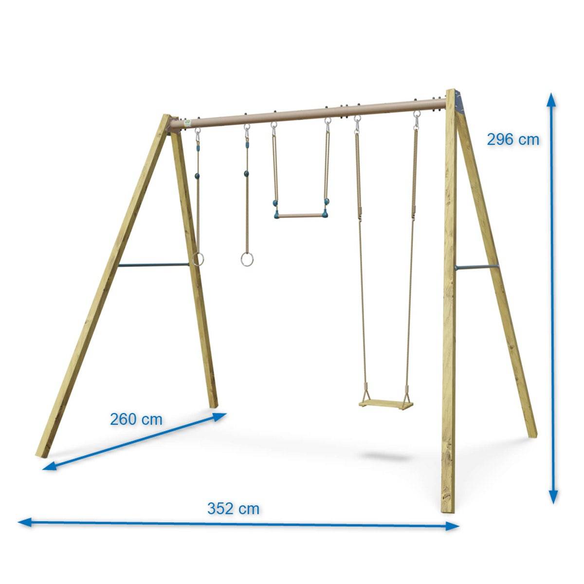 Trigano Jardin - Balançoire en bois poutre métal 3 m Adulte SKYLER 2 - 3 personnes - Image 3