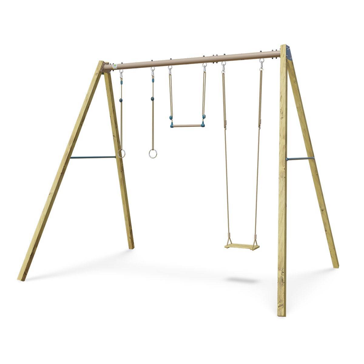 Trigano Jardin - Balançoire en bois poutre métal 3 m Adulte SKYLER 2 - 3 personnes - Image 1