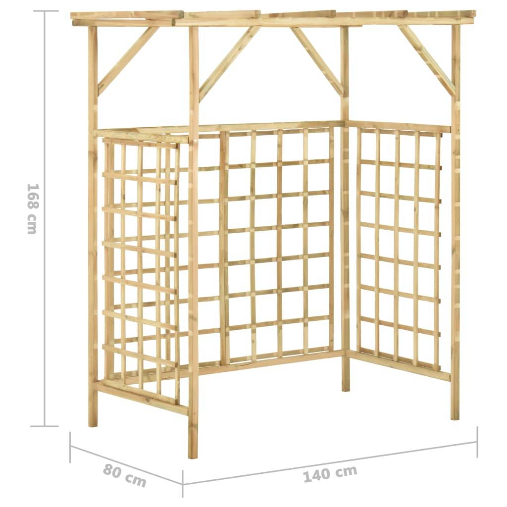 Cache-Poubelle Double Pergola Bois Pin Imprégné Treillis Jardin 140x80cm Brun - ComfortXL Outdoor Living - Image 7
