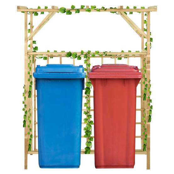 Cache-Poubelle Double Pergola Bois Pin Imprégné Treillis Jardin 140x80cm Brun - ComfortXL Outdoor Living - Image 1