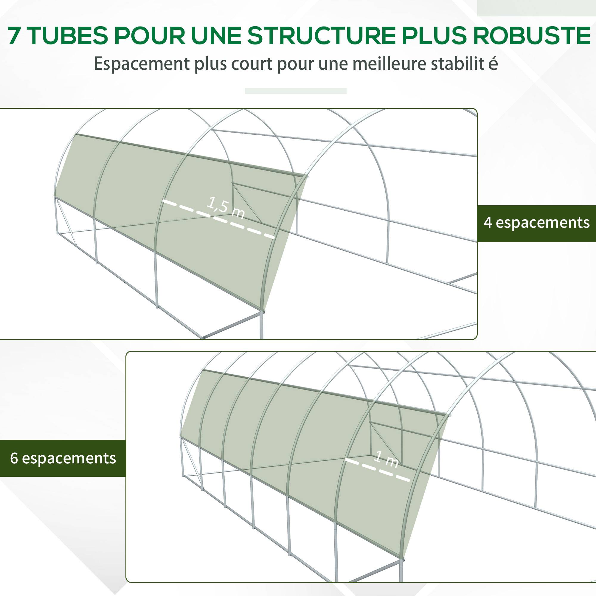 Serre de jardin 18 m² 6L x 3l x 2H m avec porte + parois latérales zippées enroulables, 12 fenêtres, acier PE - Image 10