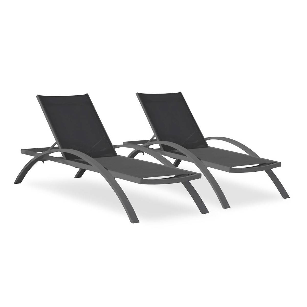 Dcb Garden - Lot de 2 Bains de Soleil Empilables "Barcelona" 195cm Noir - Image 1