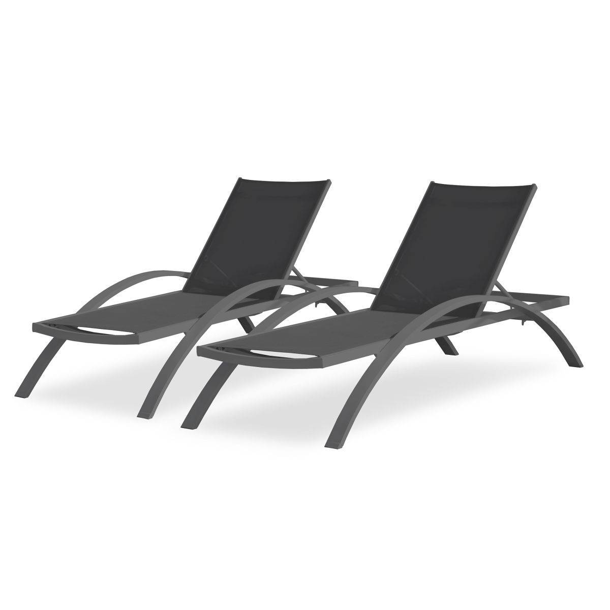 Dcb Garden - Lot de 2 Bains de Soleil Empilables "Barcelona" 195cm Noir - Image 2