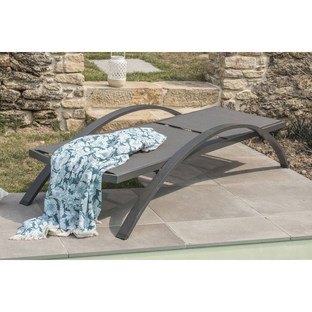 Dcb Garden - Lot de 2 Bains de Soleil Empilables "Barcelona" 195cm Noir - Image 7