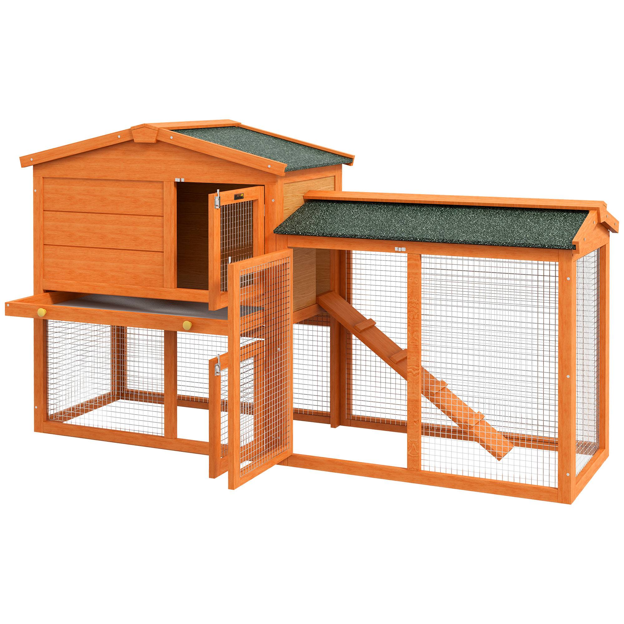 ComfortXL - Clapier lapin extérieur bois d’épicéa orange 150 x 45 x 85 cm 2 niveaux toit étanche - ComfortXL Outdoor Living - Image 2