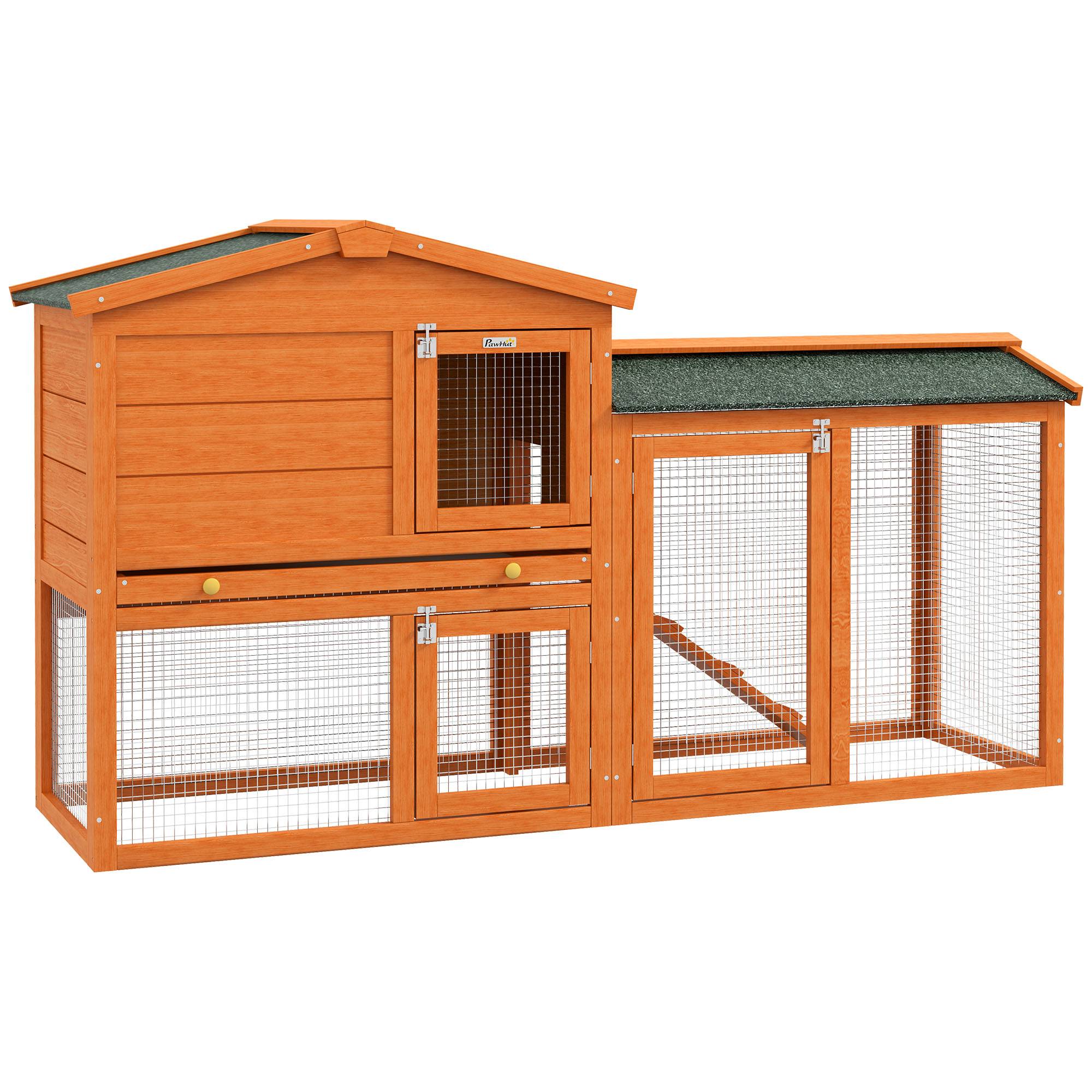 ComfortXL - Clapier lapin extérieur bois d’épicéa orange 150 x 45 x 85 cm 2 niveaux toit étanche - ComfortXL Outdoor Living - Image 1