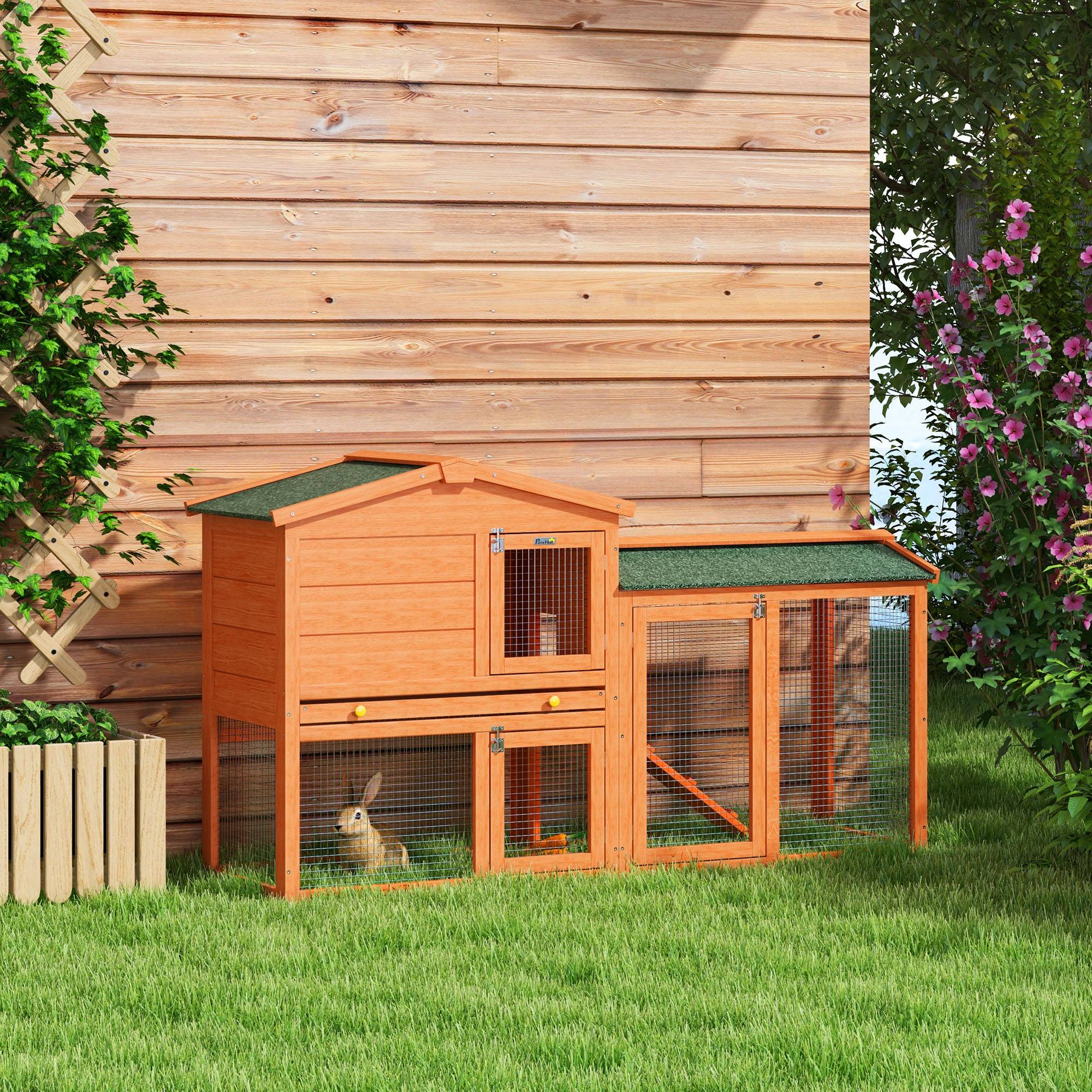 ComfortXL - Clapier lapin extérieur bois d’épicéa orange 150 x 45 x 85 cm 2 niveaux toit étanche - ComfortXL Outdoor Living - Image 3