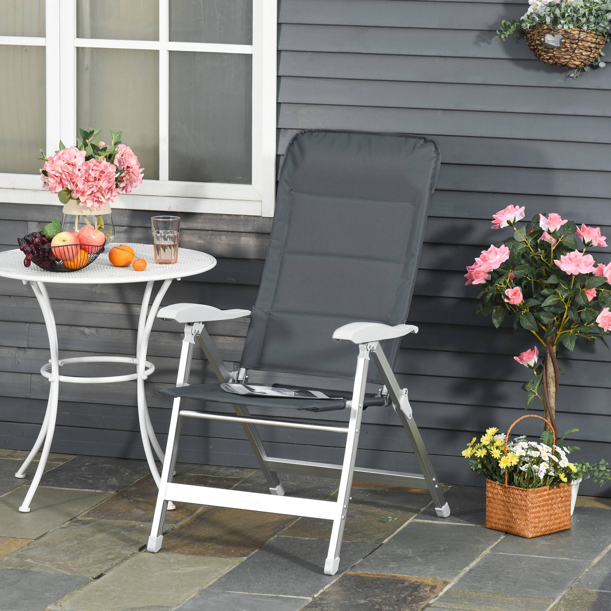 Chaise de jardin pliante aluminium et tissu gris 75 x 61.5 x 115 cm - PANGIVO - Image 6