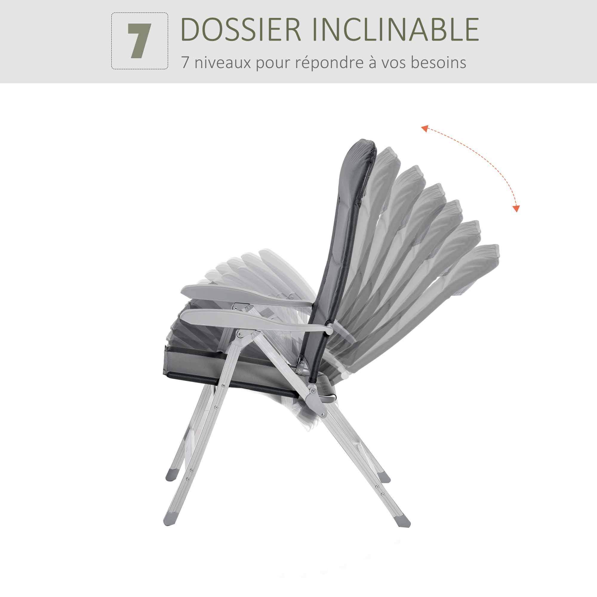 Chaise de jardin pliante aluminium et tissu gris 75 x 61.5 x 115 cm - PANGIVO - Image 10