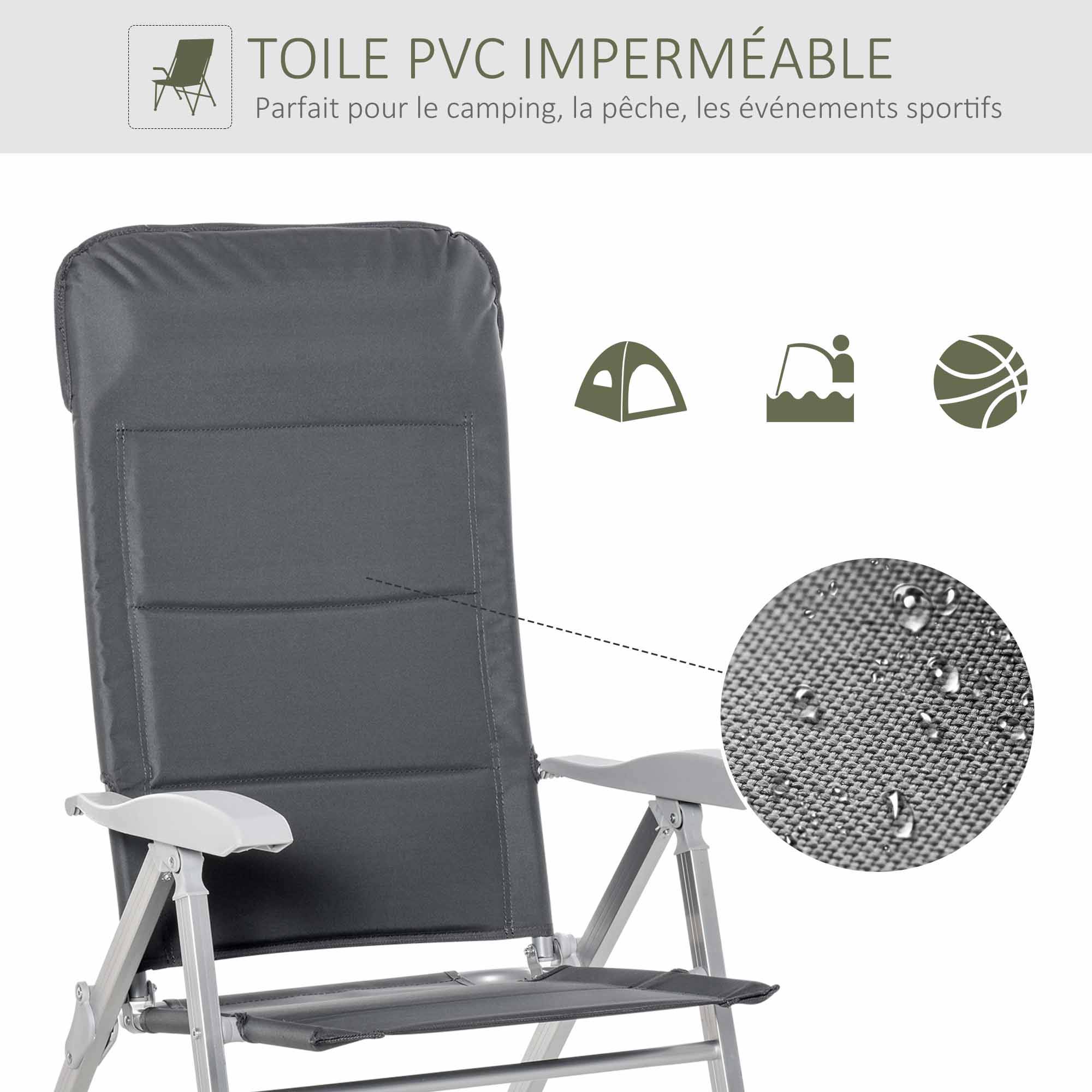 Chaise de jardin pliante aluminium et tissu gris 75 x 61.5 x 115 cm - PANGIVO - Image 7