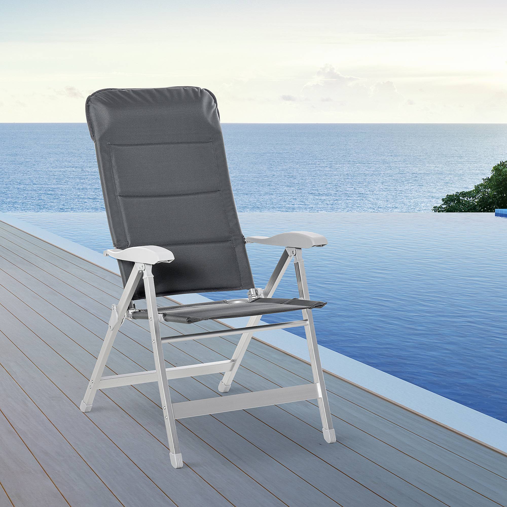 Chaise de jardin pliante aluminium et tissu gris 75 x 61.5 x 115 cm - PANGIVO - Image 3
