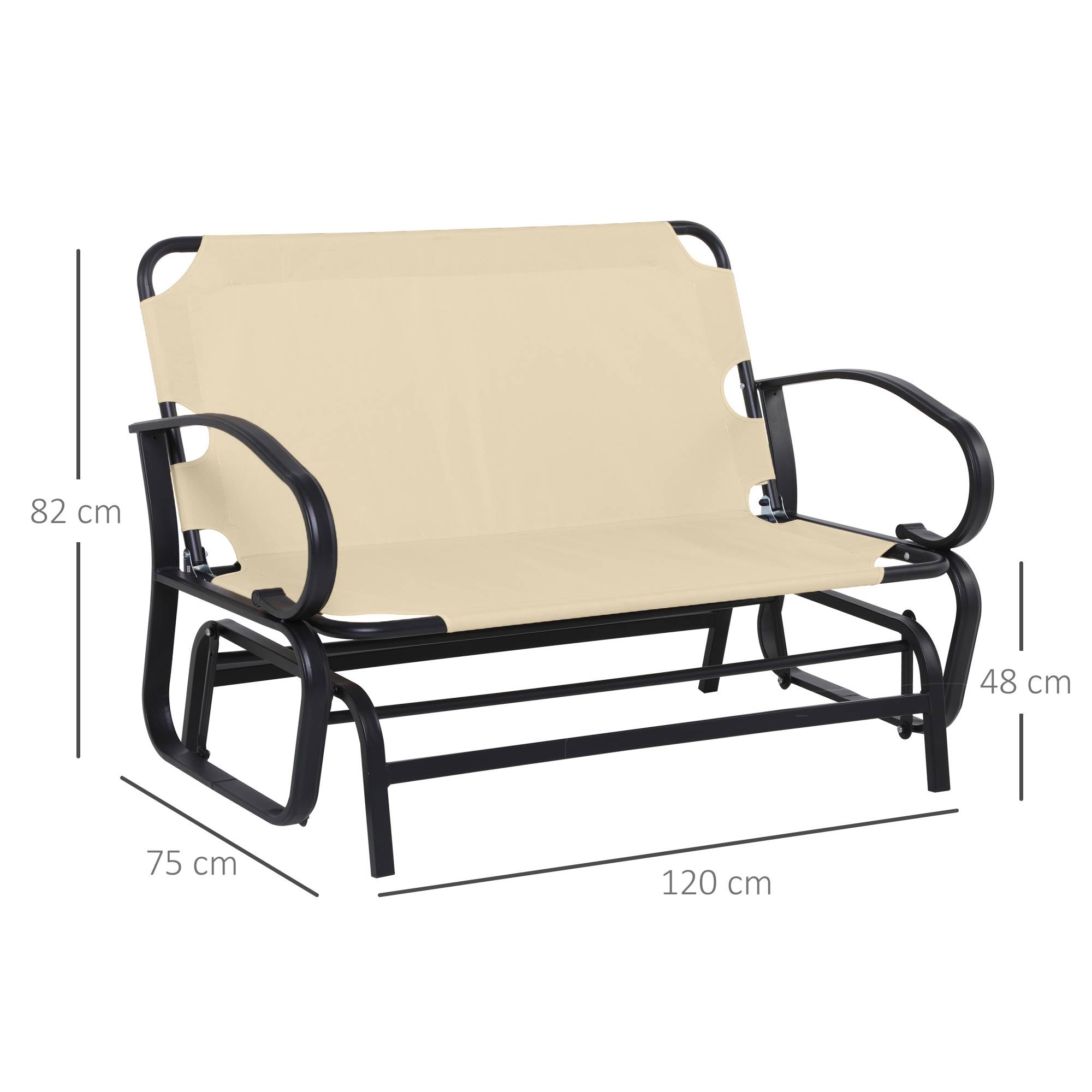 Outsunny - Banc à bascule de jardin 2 places style colonial acier époxy noir coussins beige - Outsunny - Image 2